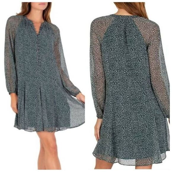 Joie Green Polka Dot Balloon Sleeves Chiffon Shift Mini Dress Size Small - Picture 1 of 10